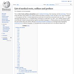 List of medical roots, suffixes and prefixes