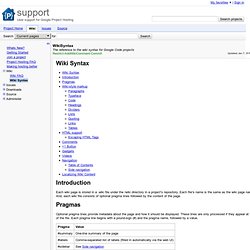 WikiSyntax - support - The reference to the wiki syntax for Google Code projects - User support for Google Project Hosting