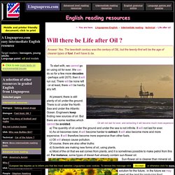 Will there be life after oil ? Intermediate EFL