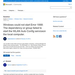 Windows could not start Error 1068: The dependency or group failed