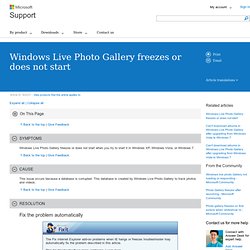 Windows Live Photo Gallery freezes or does not start