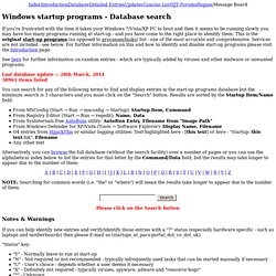 Windows startup programs - Database search