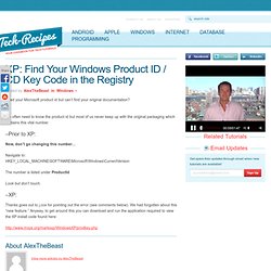 XP: Find Your Windows Product ID / CD Key Code in the Registry
