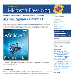 New book: Windows 7 Resource Kit - Microsoft Press - Site Home -