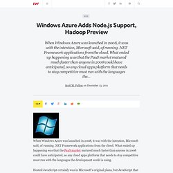 Windows Azure Adds Node.js Support, Hadoop Preview - ReadWriteCloud