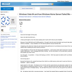 Windows Vista 64 and how WHS Failed Me – Big Time