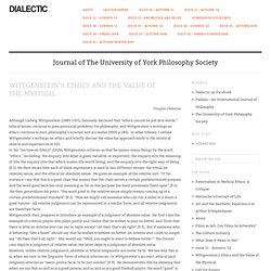 Wittgenstein’s Ethics and the Value of the Mystical «