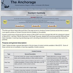 Word Content Controls – Microsoft Word Help, Tips and Tutorials @ The Anchorage