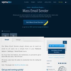 Mass Email Sender description WordPress MU plugins, themes and