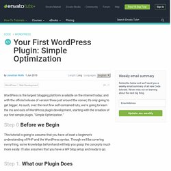 Your First WordPress Plugin: Simple Optimization