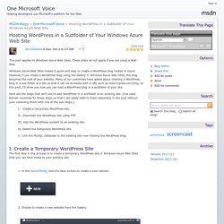 Hosting WordPress in a Subfolder of Your Windows Azure Web Site - One Microsoft Voice