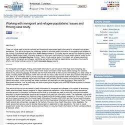Working with immigrant and refugee populations: issues and Hmong case study