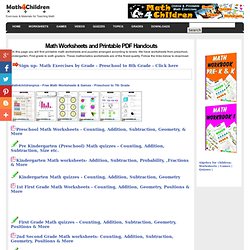 Math Worksheets, Printable Math Exercises for Preschool, Kindergarten, First to Sixth Grades
