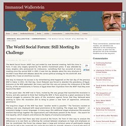 The World Social Forum: Still Meeting Its Challenge