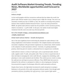 Audit Software Market Growing Trends, Trending News, Worldwide opportunities and Forecast to 2027  – Telegraph