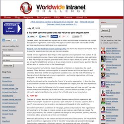 Worldwide Intranet Challenge (WIC): 9 intranet content types that add value to your organisation