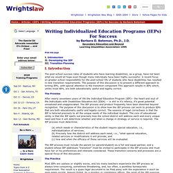 Advocacy Articles - IEPs - Writing Individualized Education Programs (IEPs) for Success by Barbara Bateman