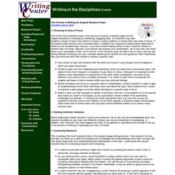 Writing in the Disciplines: English - The Process of Writing an English Research Paper
