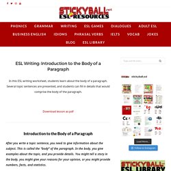 ESL Writing: Introduction to the Body of a Paragraph -