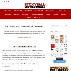 ESL Writing: Introduction to Topic Sentences -