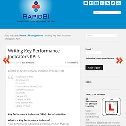 Writing Key Performance Indicators KPI's