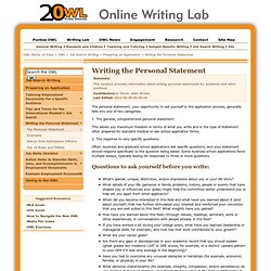 Writing the Personal Statement