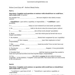 Yellow Level Quiz #7- perfect modal verbs