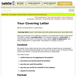 Your Covering Letter or Cover Letter