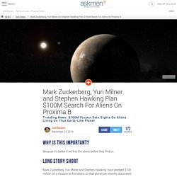 Mark Zuckerberg, Yuri Milner and Stephen Hawking Plan $100M Search For Aliens On Proxima B