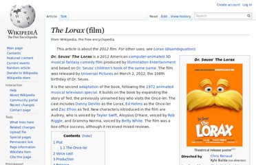 The Lorax (TV Special). The Lorax was a cartoon based on Dr. Seuss' The Lorax.  A young boy goes to meet a ruined. See full list > .