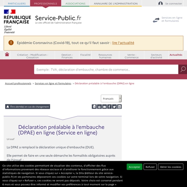 Téléservice : Déclaration préalable à l'embauche (DPAE) en ligne ...