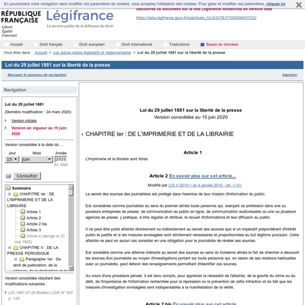 Loi du 29 juillet 1881 sur la liberté de la presse | Pearltrees