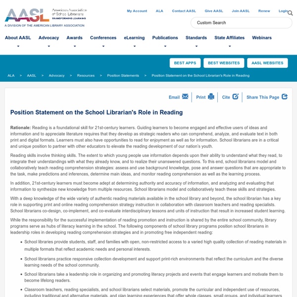 Position Statement on the School Librarian's Role in Reading | Pearltrees